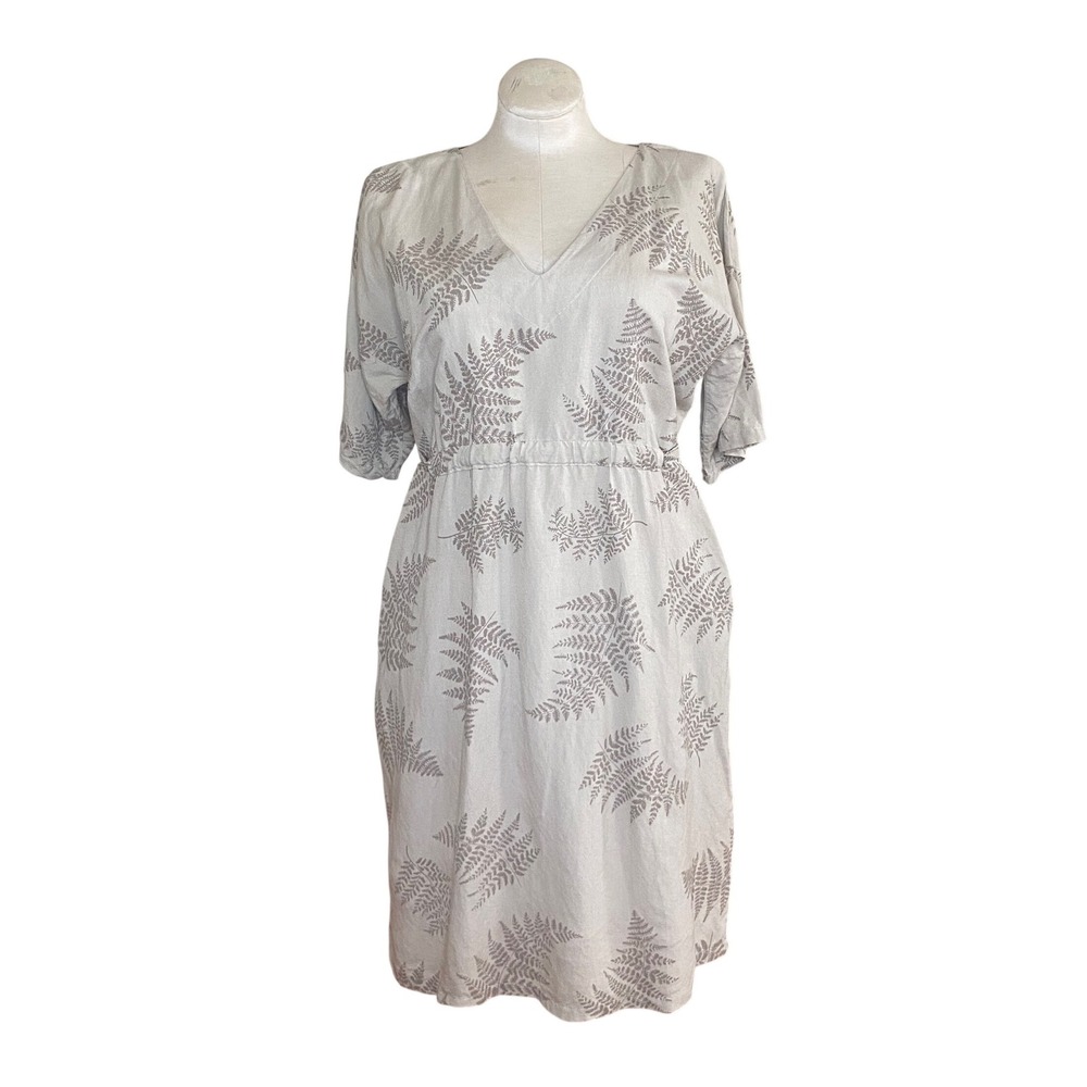 Tonle dress  Fern Leaf Print V-Neck Midi  Pockets brown boho